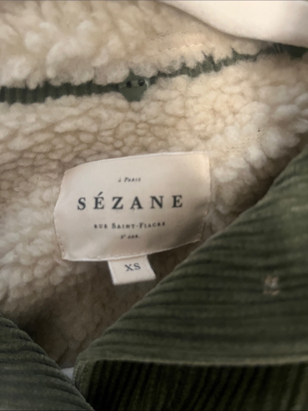 Sezane Green Corduroy Sherpa Collar Jacket - Picture 3 of 3